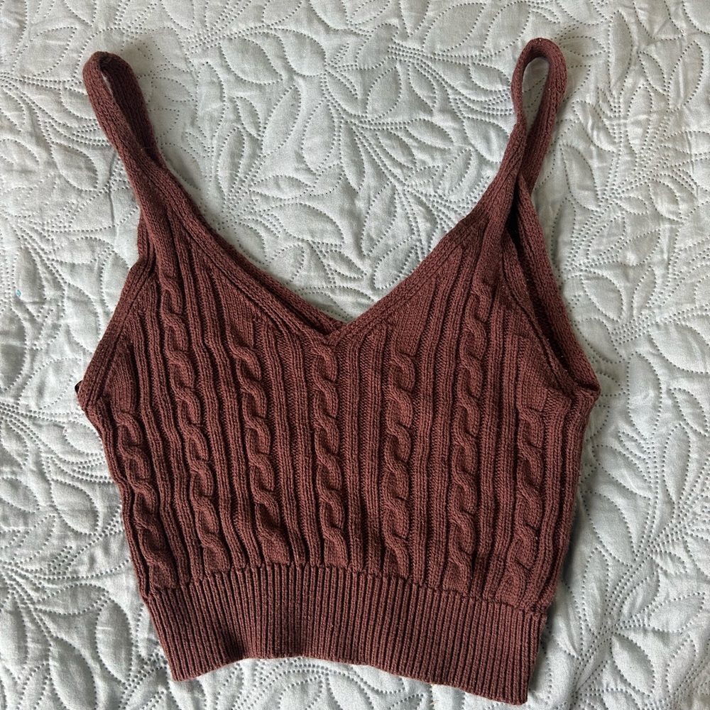 Streetwear Society Brown Ribbed Crop Tank Top